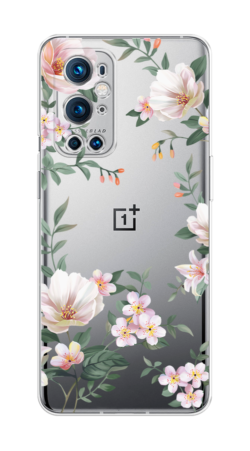 

Чехол на OnePlus 9 Pro "Beautiful white flowers", Бежевый;зеленый, 151550-1