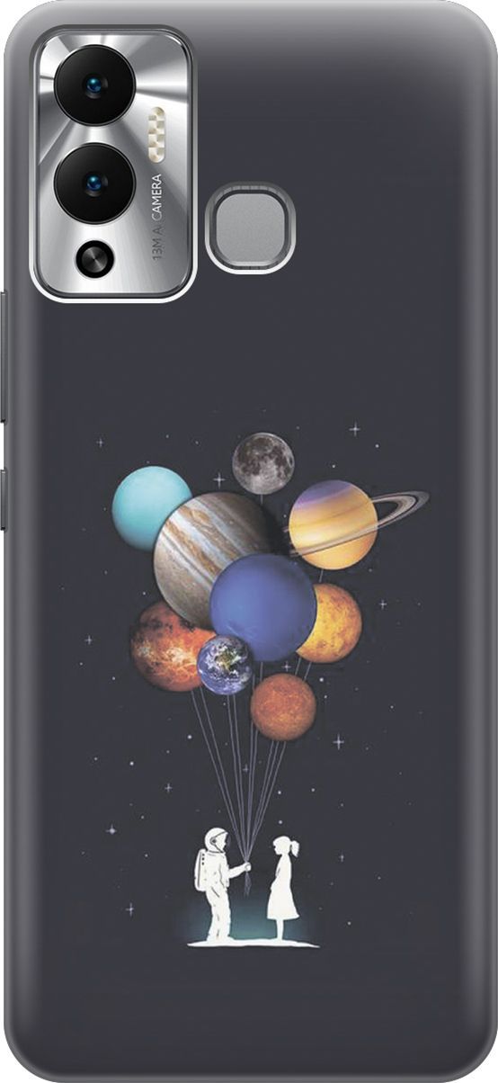 

Чехол на Infinix Hot 12 Play NFC "Космический подарок", Белый;голубой, 14654