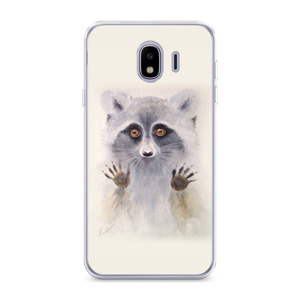 

Чехол на Samsung Galaxy J4 "Енот за стеклом", Бежевый;серый, 26450-4