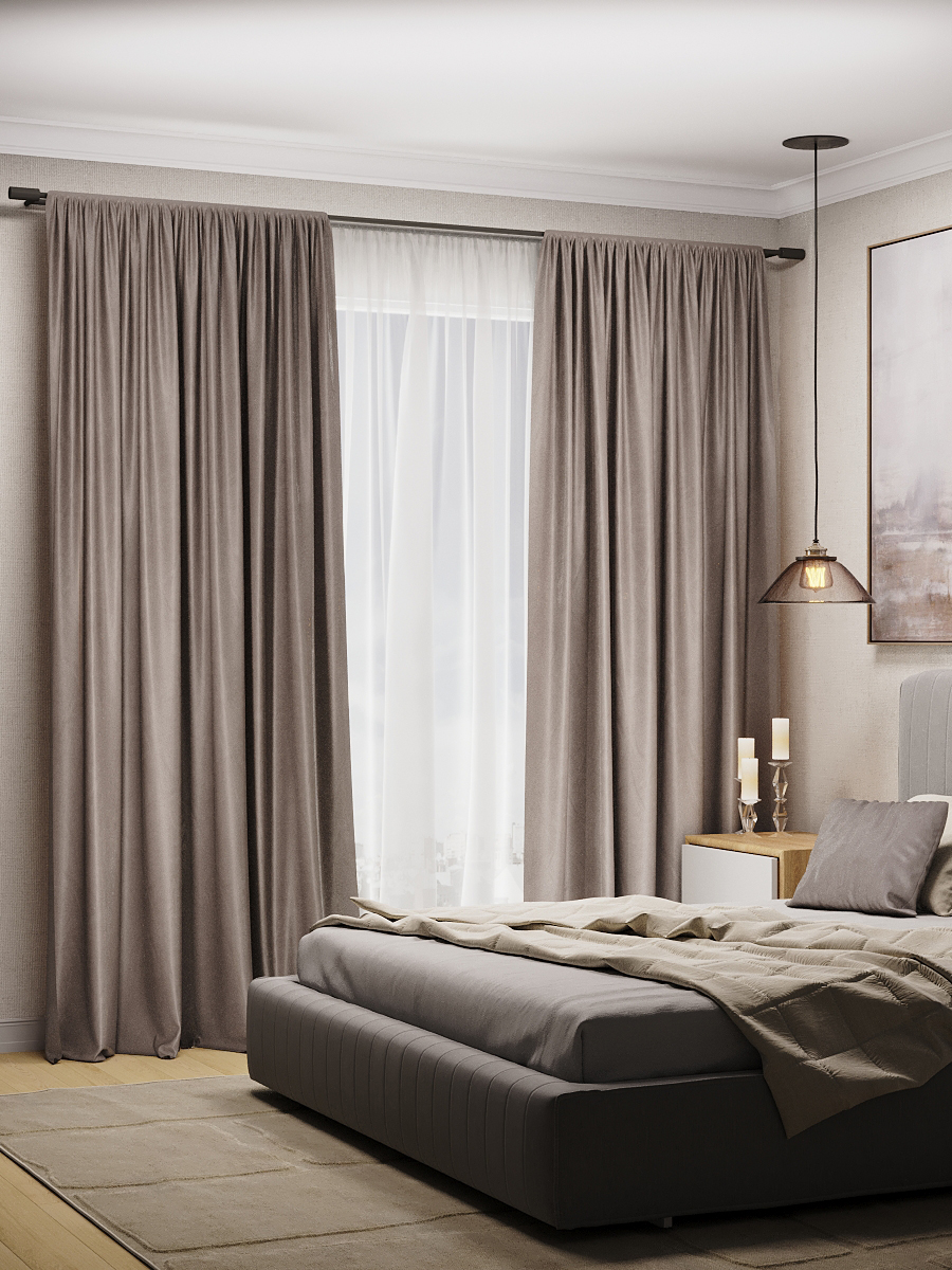 Комплект штор бархат для гостиной и спальни Sophia шторы серо-бежевые 2 шт по 200х280см