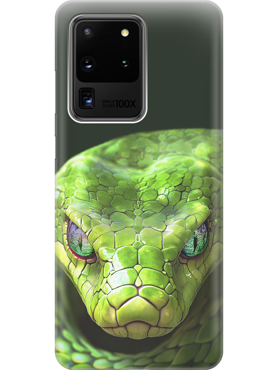 

Силиконовый чехол на Samsung Galaxy S20 Ultra с принтом "Змея" прозрачный, Прозрачный;черный;зеленый, 722628613