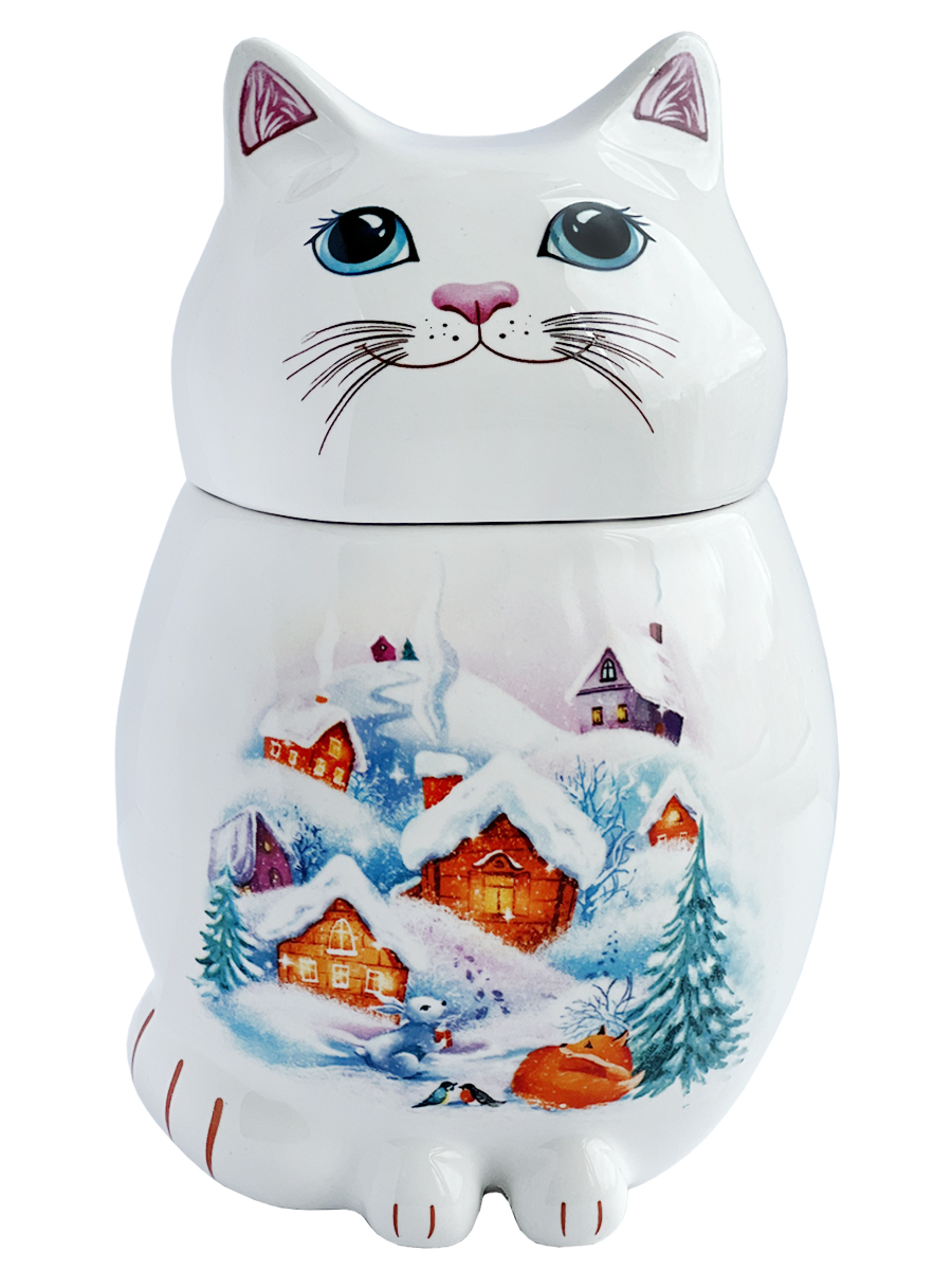

Чай черный GET&JOY Кот-Волшебная зима в керамической чайнице, 50 г, Керамический кот