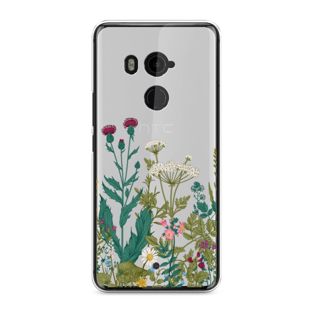 

Чехол на HTC U11 Plus "Дикие полевые цветы", Зеленый;розовый;белый, 102150-2
