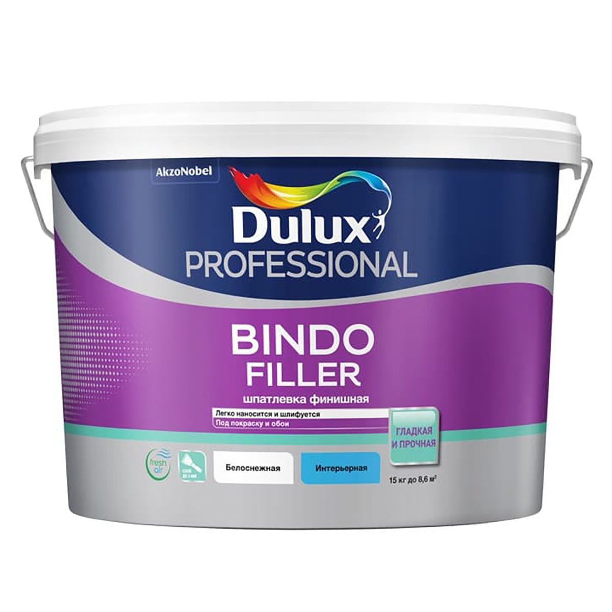 Шпатлевка для стен и потолков Dulux Bindo Filler финишная, 8,6 л финишная шпатлевка tikkurila