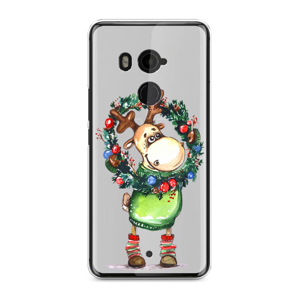

Чехол на HTC U11 Plus "Олень с новогодним венком", 102150-4