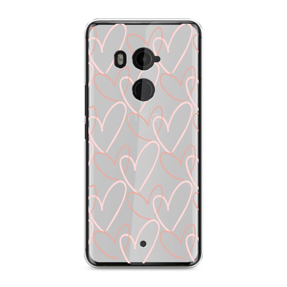 

Чехол на HTC U11 Plus "Узор из сердечек", Розовый;бежевый, 102150-6