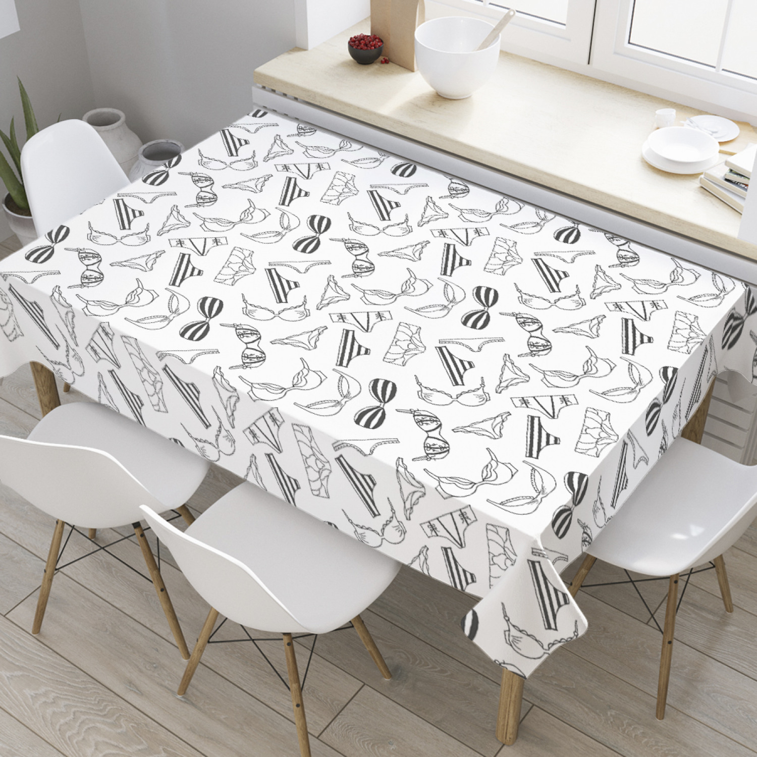 

Скатерть прямоугольная JoyArty "Купальники и плавки" из оксфорда, 120x145 см, Белый, Купальники и плавки