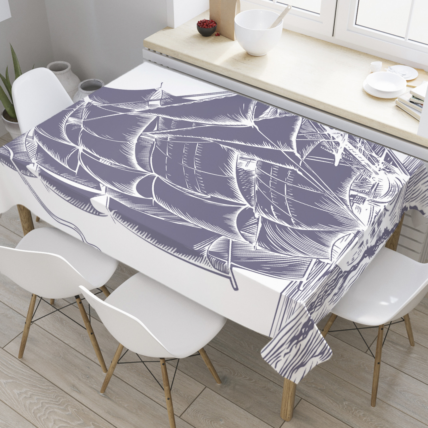 

Скатерть прямоугольная JoyArty "На всех парусах" из оксфорда, 120x145 см, Серый, На всех парусах