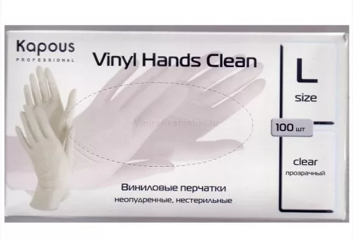Купить Виниловые перчатки неопудренные, нестерильные Kapous Vinyl Hands Clean 100 шт L