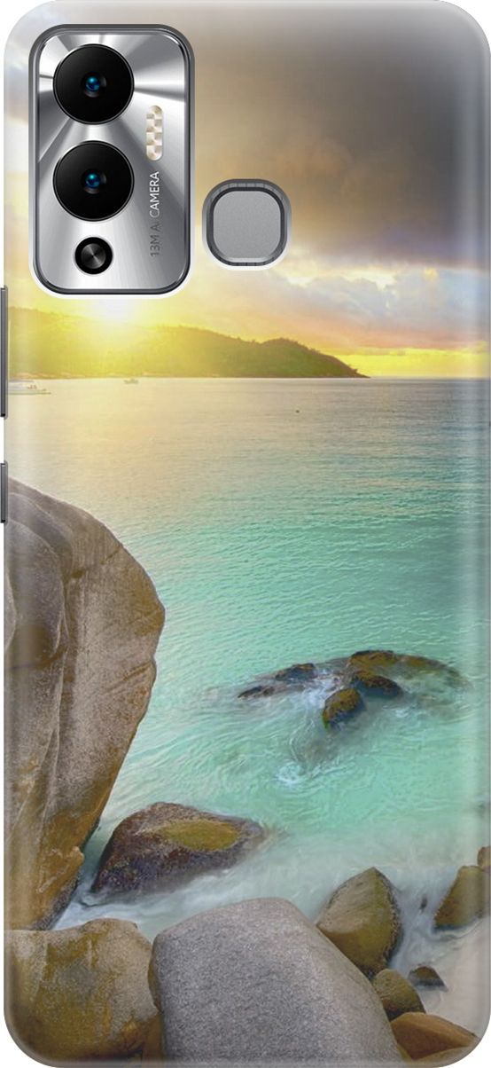 

Чехол на Infinix Hot 12 Play NFC "Закат на каменистом берегу", Бирюзовый;желтый, 14661