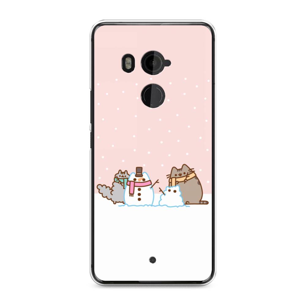 

Чехол на HTC U11 Plus "Котики в снегу", Розовый;белый;серый, 102150-5