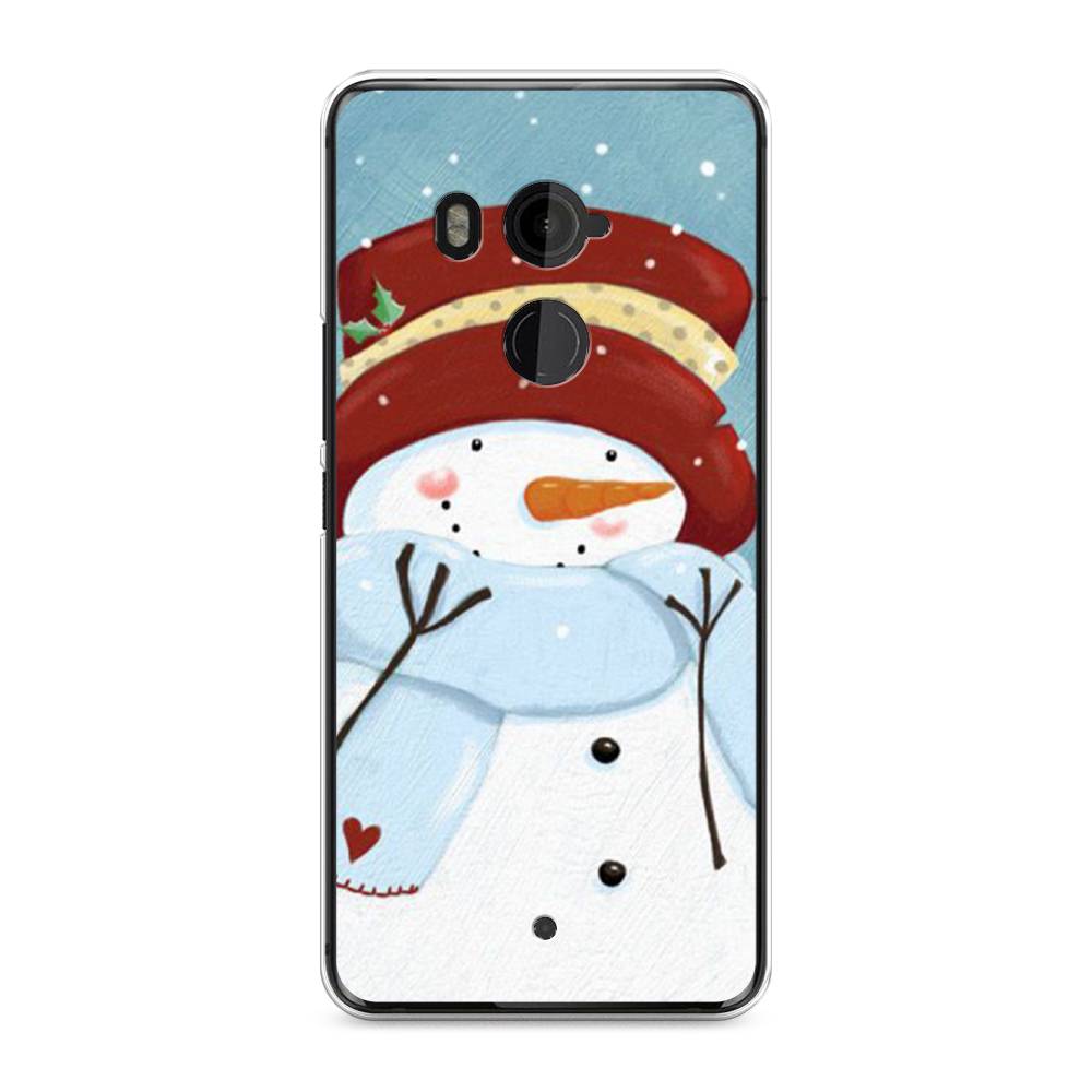 

Чехол на HTC U11 Plus "Застенчивый снеговик", Голубой;белый;красный, 102150-5