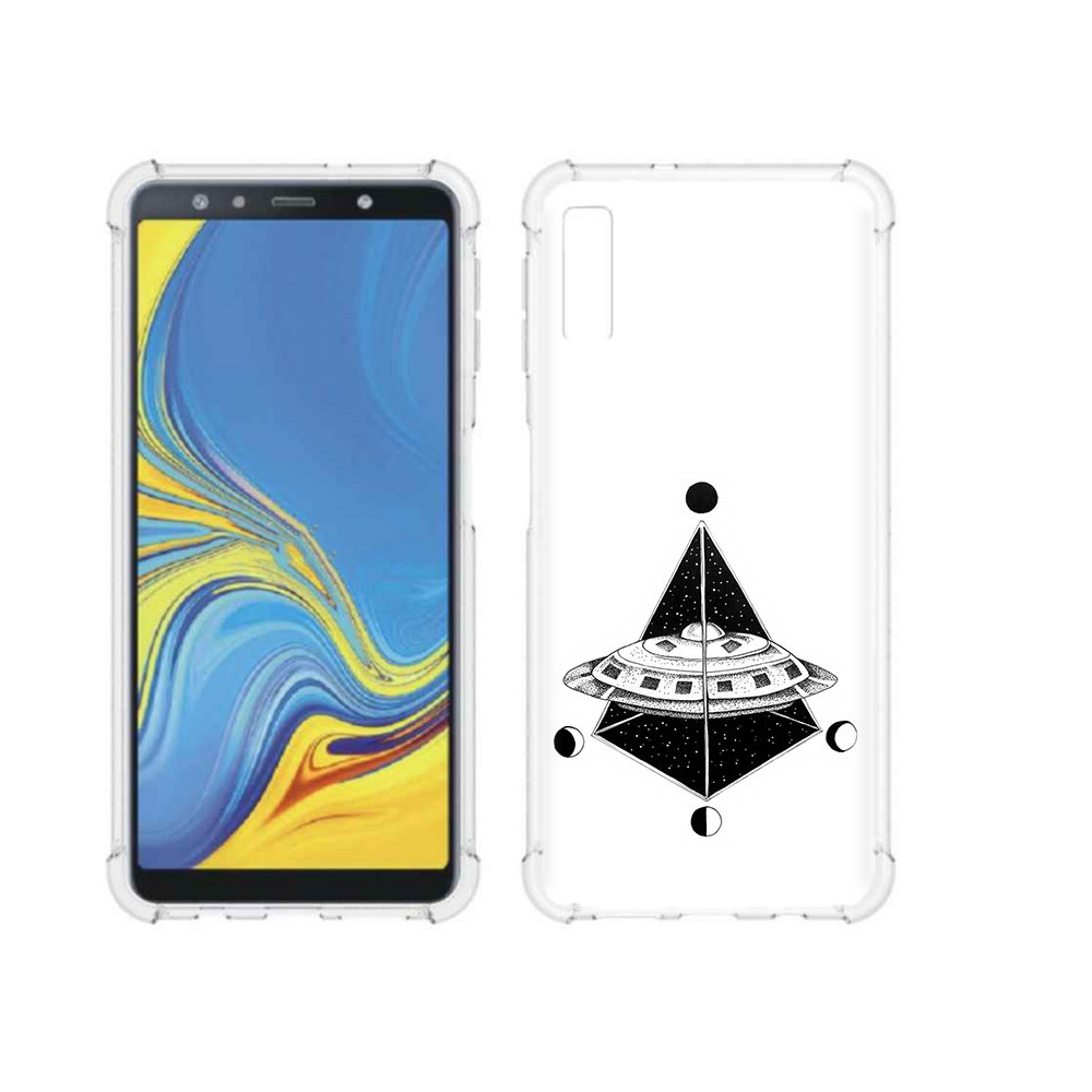 

Чехол MyPads Tocco для Samsung Galaxy A7 (2018) черно белая летающая тарелка, Прозрачный, Tocco