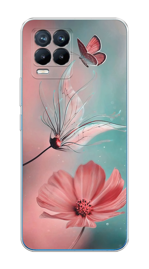 

Чехол на Oppo Realme 8/8 Pro "Бабочка и цветок", Голубой;розовый, 255450-1