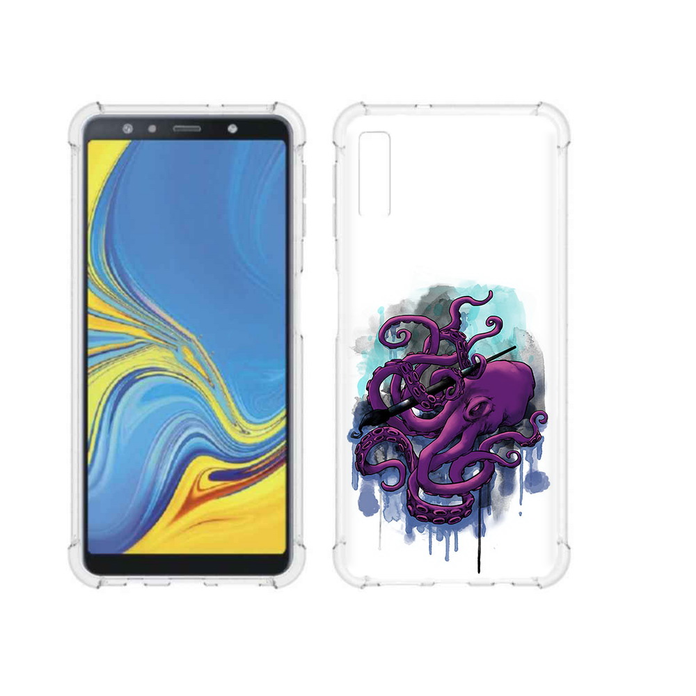 

Чехол MyPads Tocco для Samsung Galaxy A7 (2018) фиолетовый осьминог (PT95255.558.658), Прозрачный, Tocco