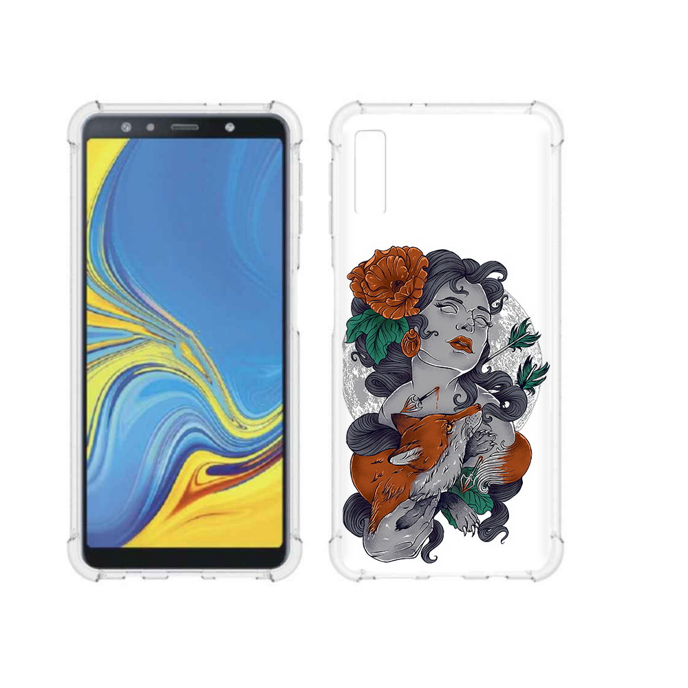 

Чехол MyPads Tocco для Samsung Galaxy A7 (2018) темная девушка с лисой (PT95255.558.639), Прозрачный, Tocco