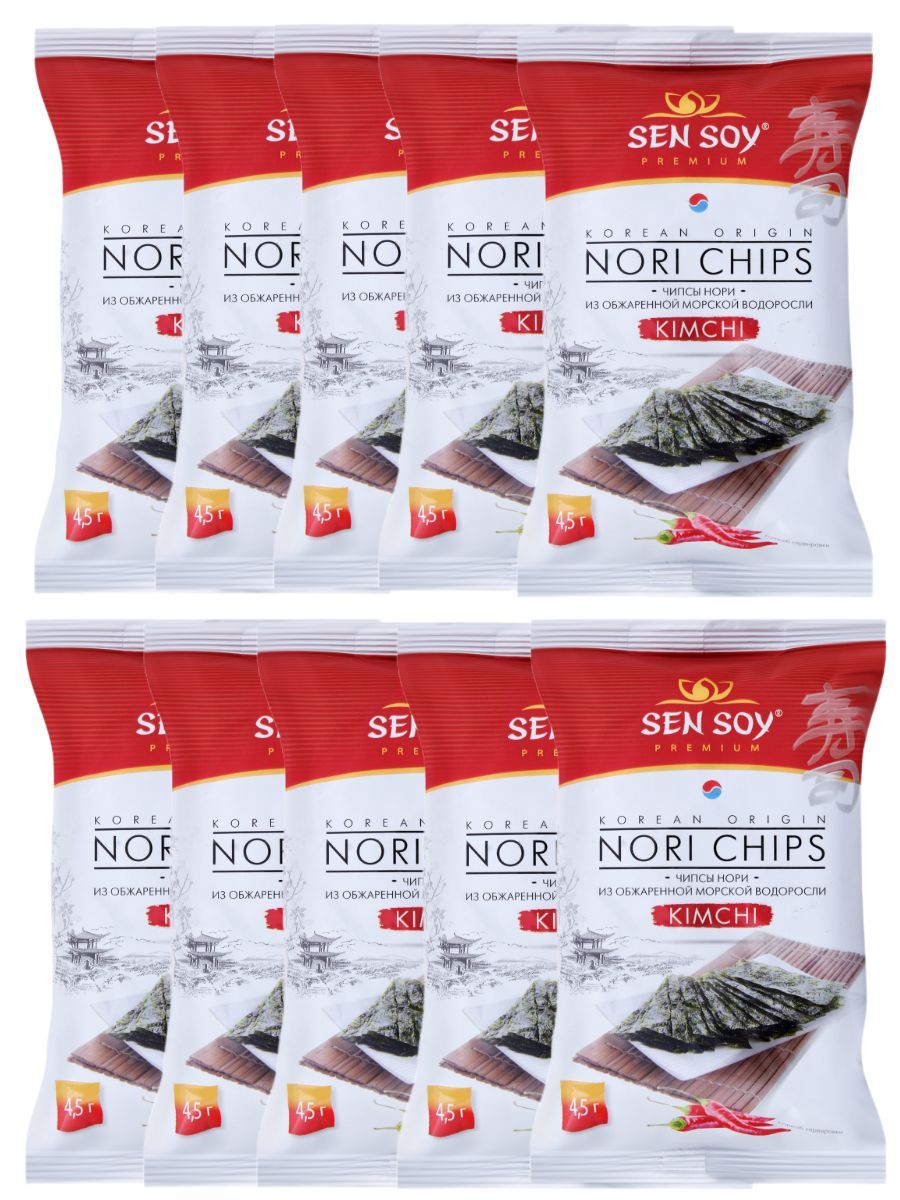 Чипсы Sen Soy Нори из морской водоросли Kimchi, 4,5 г х 10 шт
