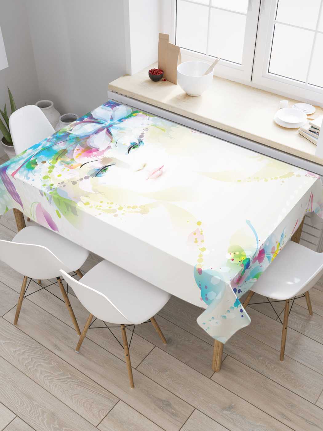 

Скатерть прямоугольная JoyArty "Нарисованная девушка с цветами" из сатена, 120x145 см, Голубой, Нарисованная девушка с цветами