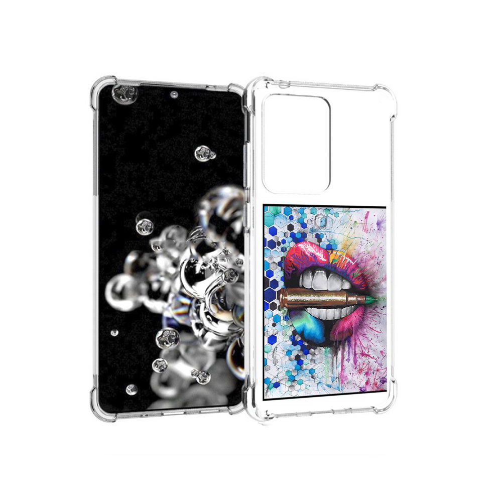 

Чехол MyPads Tocco для Samsung Galaxy S20 Ultra разноцветные губы с пулей, Прозрачный, Tocco