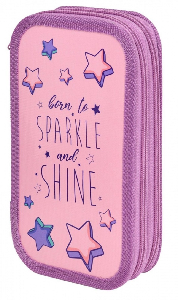 

Пенал школьный 2 отделения SchoolФОРМАТ Shine Bright 190х105мм, молния, Розовый;фиолетовый
