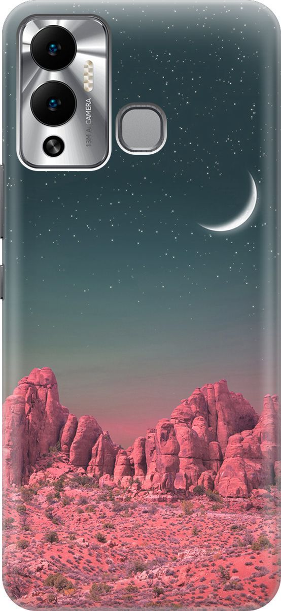 

Чехол на Infinix Hot 12 Play NFC "Месяц над розовыми горами", Розовый;черный, 14661