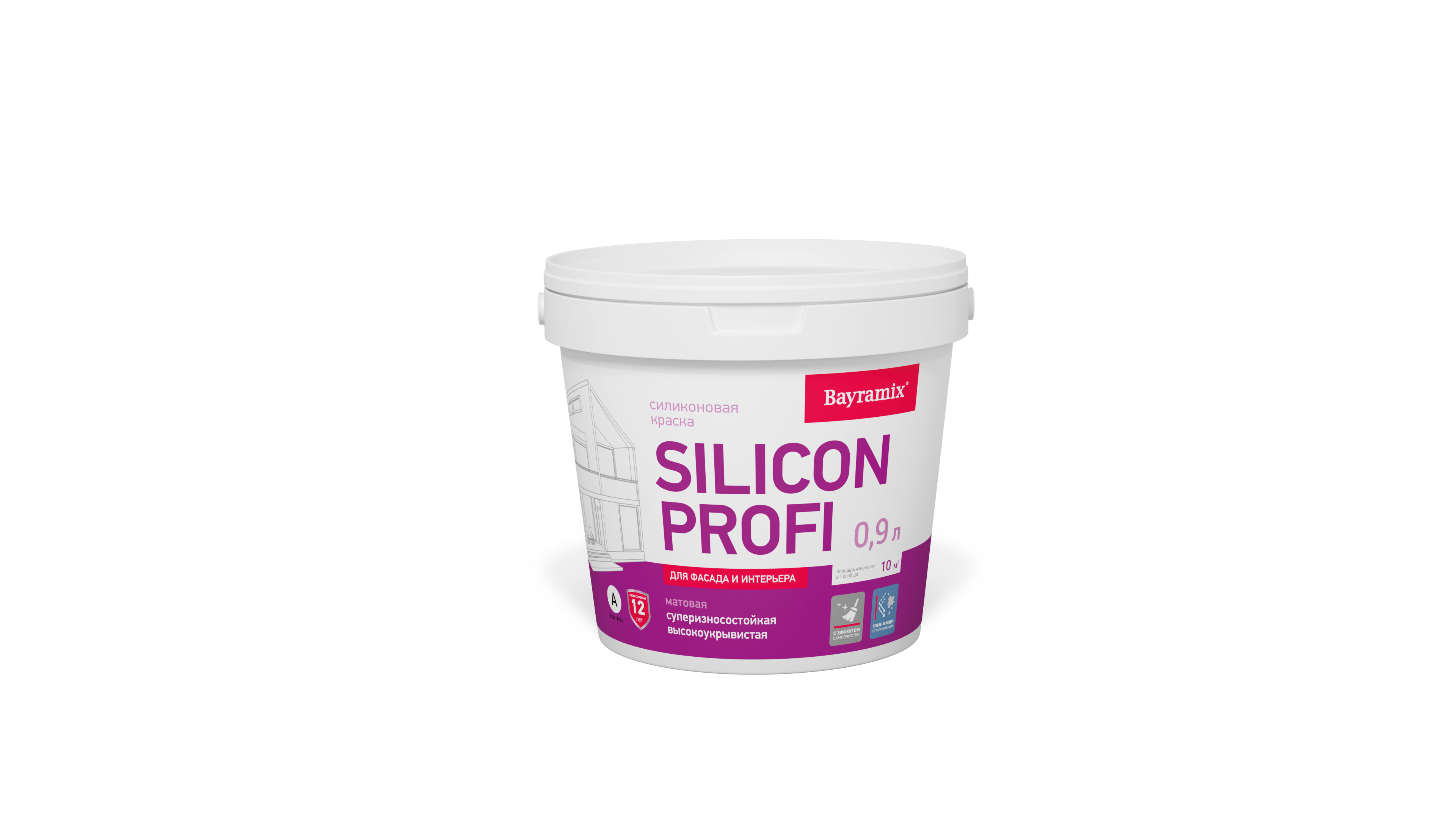 Краска фасадная, силиконовая, матовая Bayramix Silicon Profi База A, белая 1,3 кг / 0,9 л