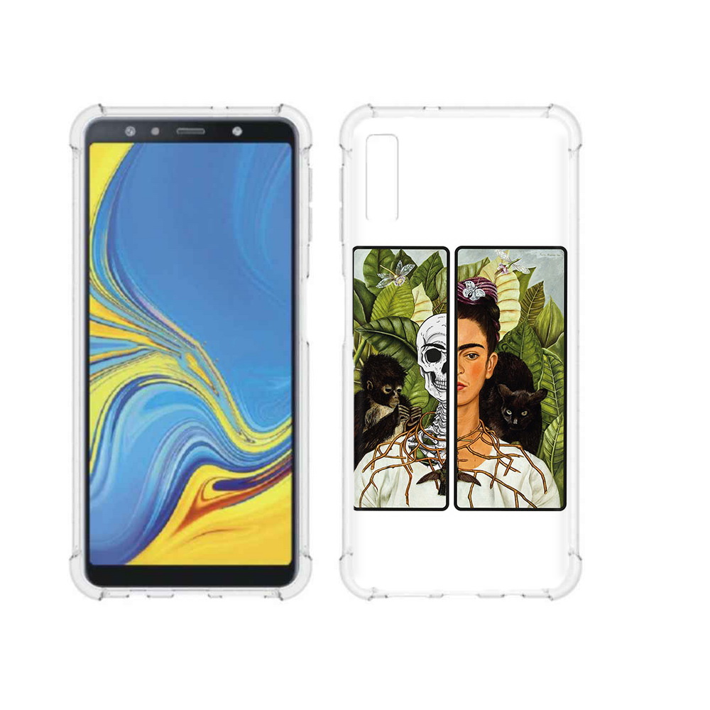 

Чехол MyPads Tocco для Samsung Galaxy A7 (2018) сдвоенная картинка девушка скелет, Прозрачный, Tocco