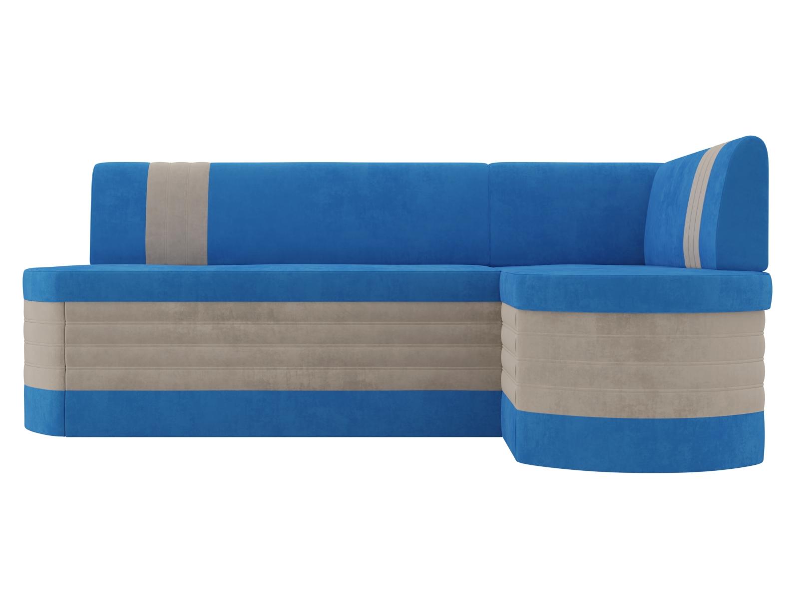 

Диван кухонный Лига Диванов Токио правый угол 204х126х82, велюр, голубой/бежевый, Кухонный угловой диван Токио правый угол