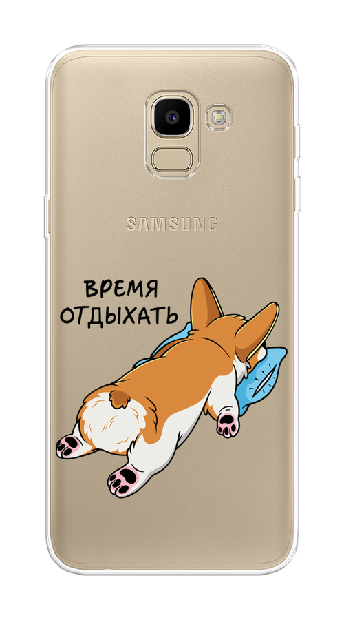 

Чехол на Samsung Galaxy J6 2018 "Корги отдыхает", Черный;коричневый;голубой, 26150-1