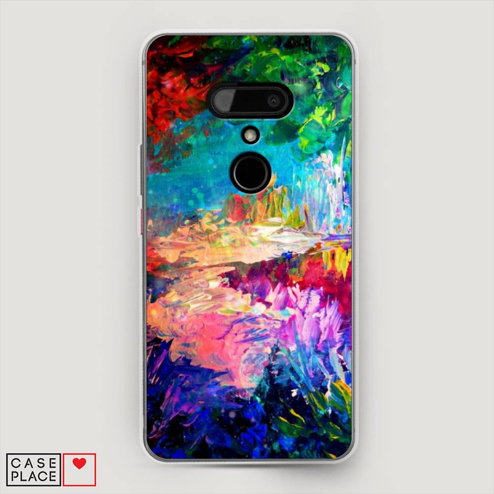 

Чехол на HTC U12 "Лес-гуашь", Синий;розовый;зеленый, 102050-4