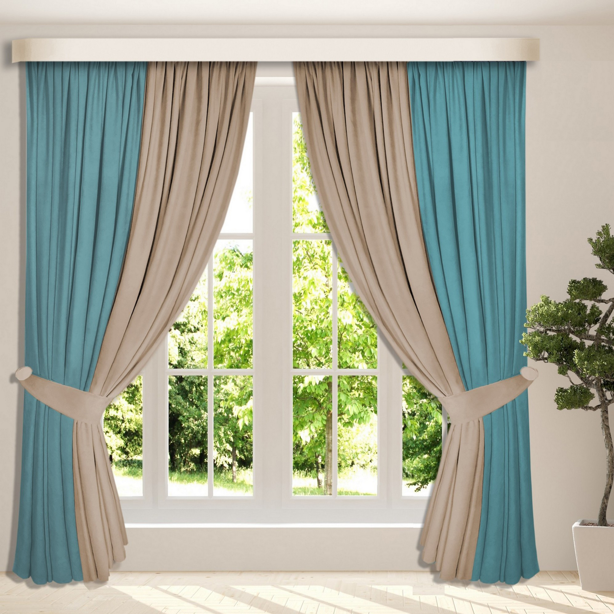 

Классическая штора КаСЛ Canvas, 200x250 см, бирюза-бежевый, 500104, Canvas