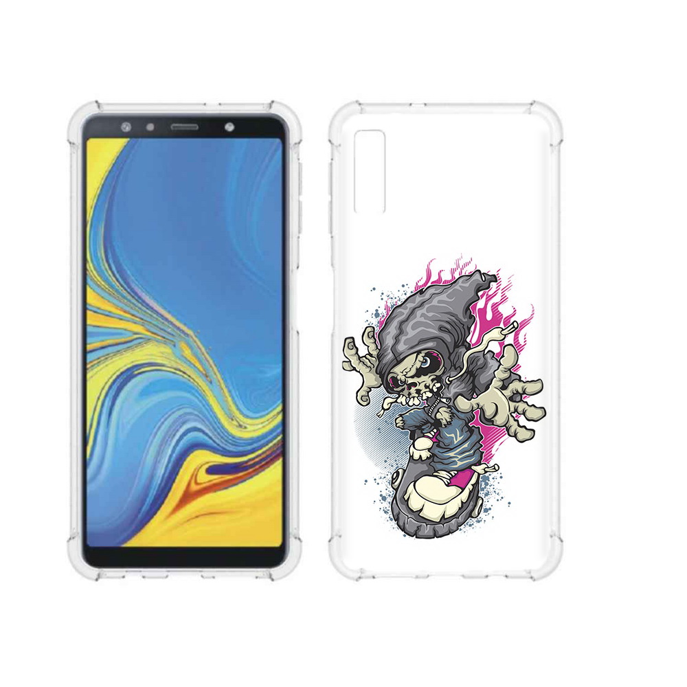 фото Чехол mypads tocco для samsung galaxy a7 (2018) нарисованный скелет на скейт борде