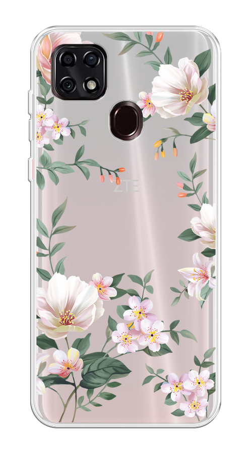

Чехол на ZTE Blade 20 Smart "Beautiful white flowers", Бежевый;зеленый, 133550-1