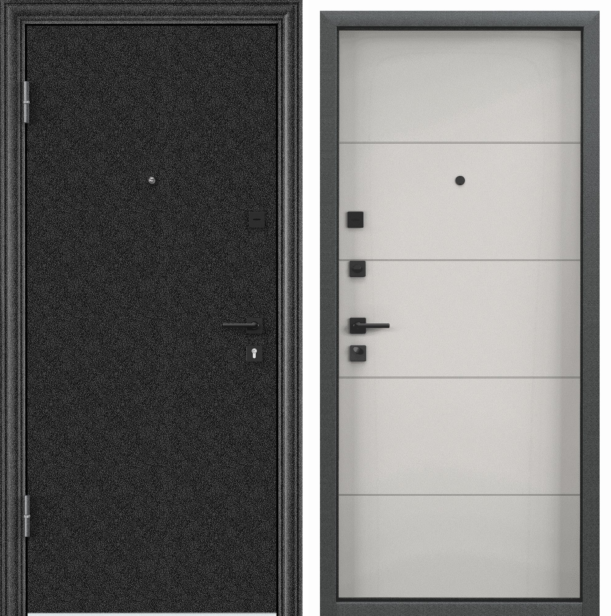 фото Дверь входная для квартиры металлическая torex flat-m 860х2050, левый, черный шелк/бьянко torex стальные двери