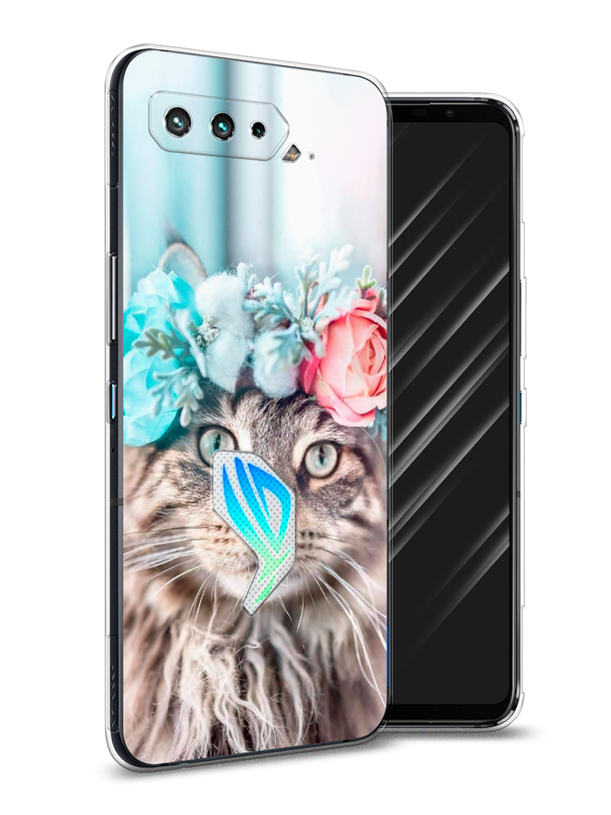 

Чехол Awog на Asus ROG Phone 5 "Кот в венке", Серый;голубой;розовый, 44250-2