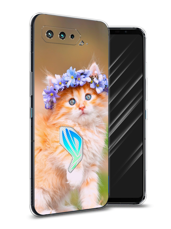 

Чехол Awog на Asus ROG Phone 5 "Рыжий кот в венке", Коричневый;синий, 44250-1
