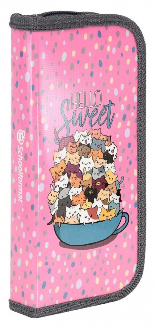 

Пенал школьный 1 отделение SchoolФОРМАТ Fluffy Kittens, средний, 190х90мм, Розовый