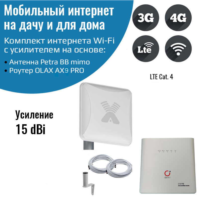 

Комплект интернета WiFi для дачи и дома 3G/4G/LTE – OLAX AX9 PRO с антенной Petra BB MIMO