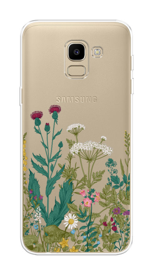 

Чехол на Samsung Galaxy J6 2018 "Дикие полевые цветы", Зеленый;розовый;белый, 26150-2