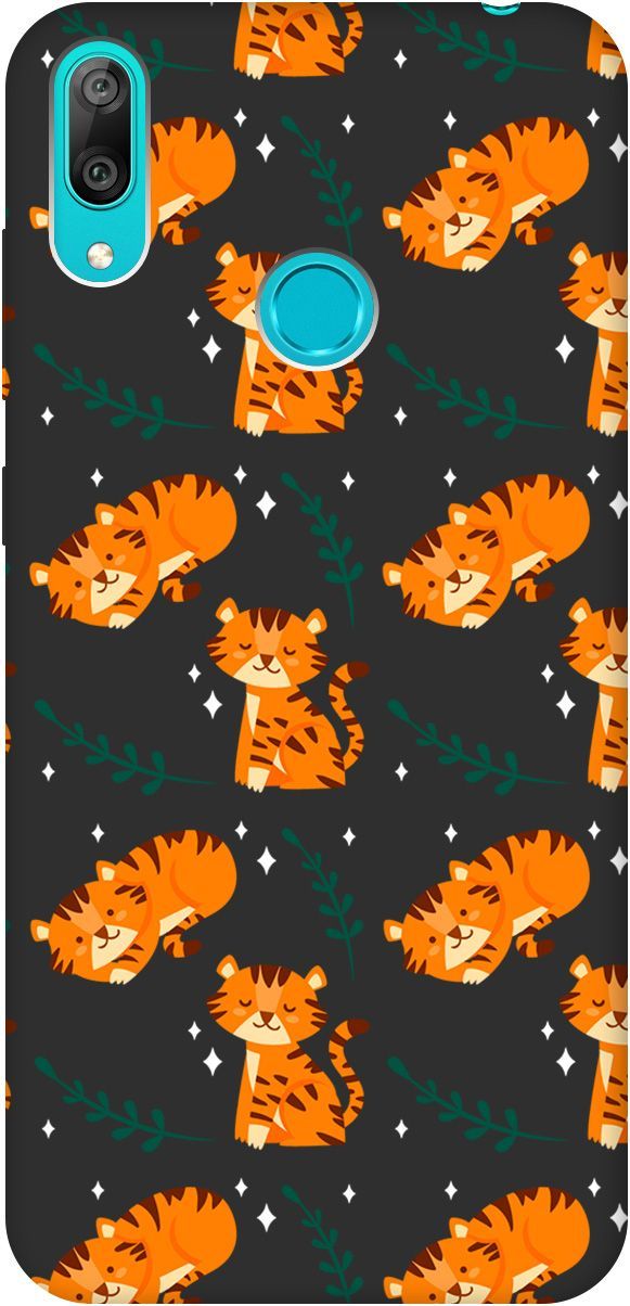 

Матовый чехол на Huawei Y7 (2019) "Tigers" черный, Черный;белый, 8394