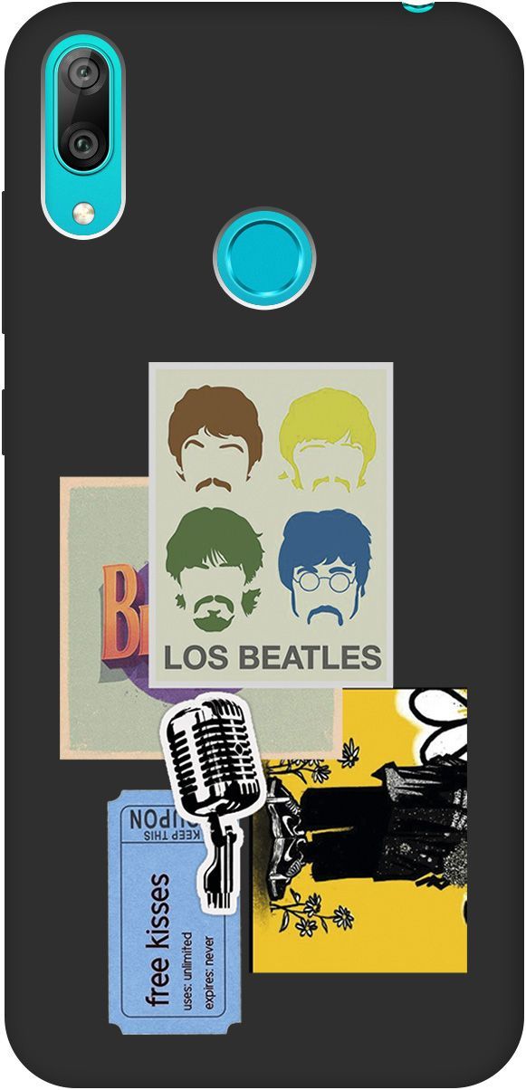 

Матовый чехол на Huawei Y7 (2019) "Beatles Stickers" черный, Черный;белый, 8394