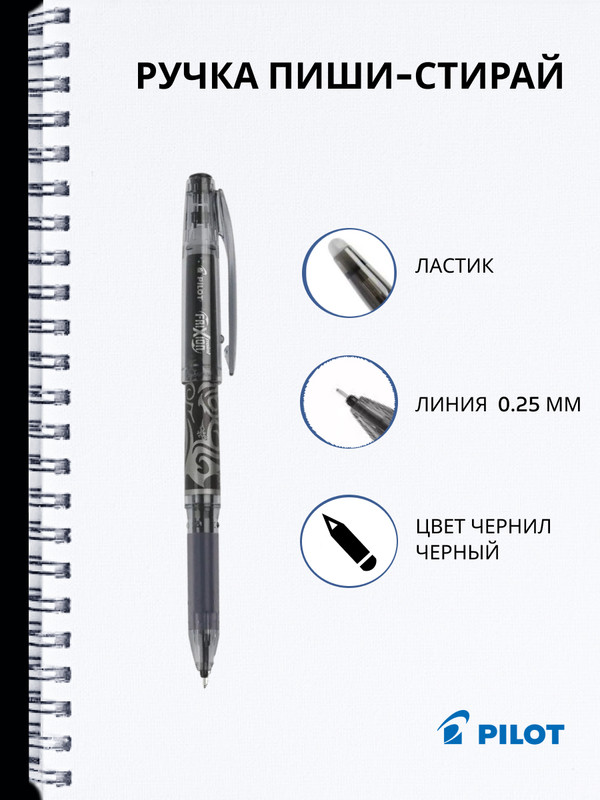 

Ручка гелевая PILOT BL-FRP5 Frixion Рoint резин.манжет.черный,0,25мм,пак, 1368380