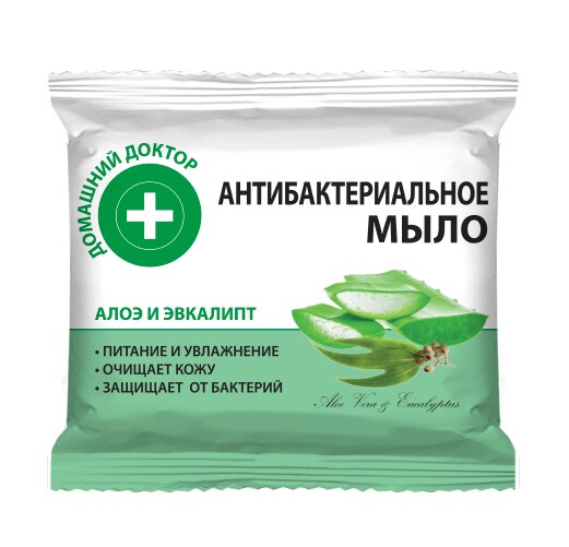 

Мыло для лица и тела Домашний Доктор Алоэ и эвкалипт антибактериальное 70 г