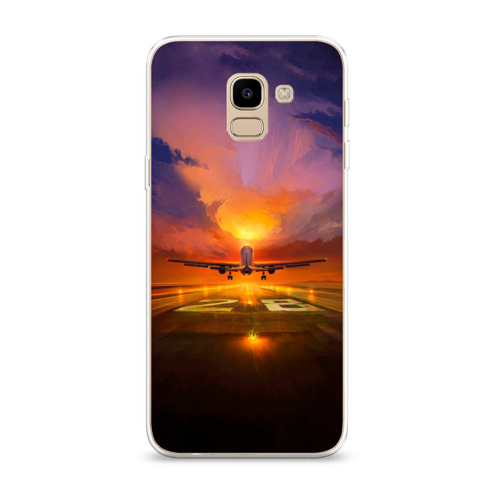 

Чехол на Samsung Galaxy J6 2018 "Самолет на посадке", Оранжевый;синий, 26150-6