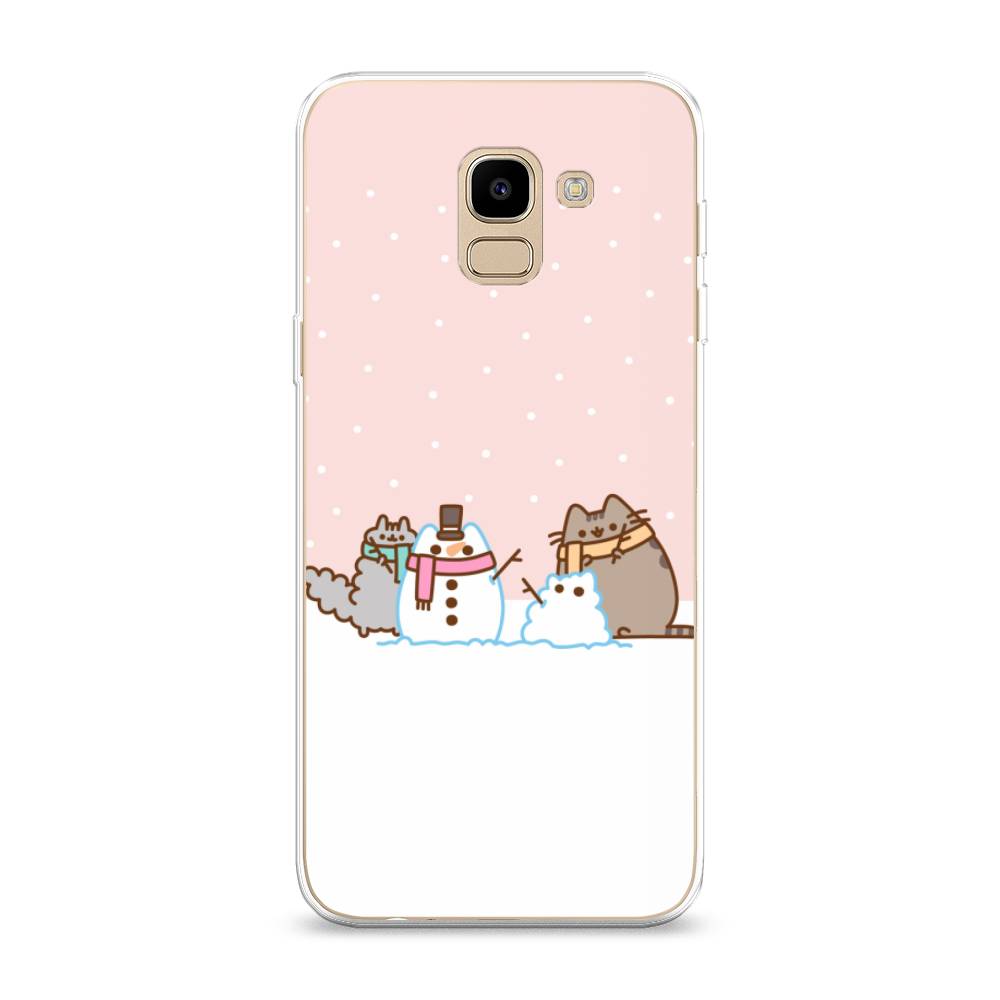 

Чехол на Samsung Galaxy J6 2018 "Котики в снегу", Розовый;белый;серый, 26150-5