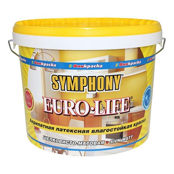 фото Краска акрилатная латексная symphony euro-life шелковисто-матовая с 9 л