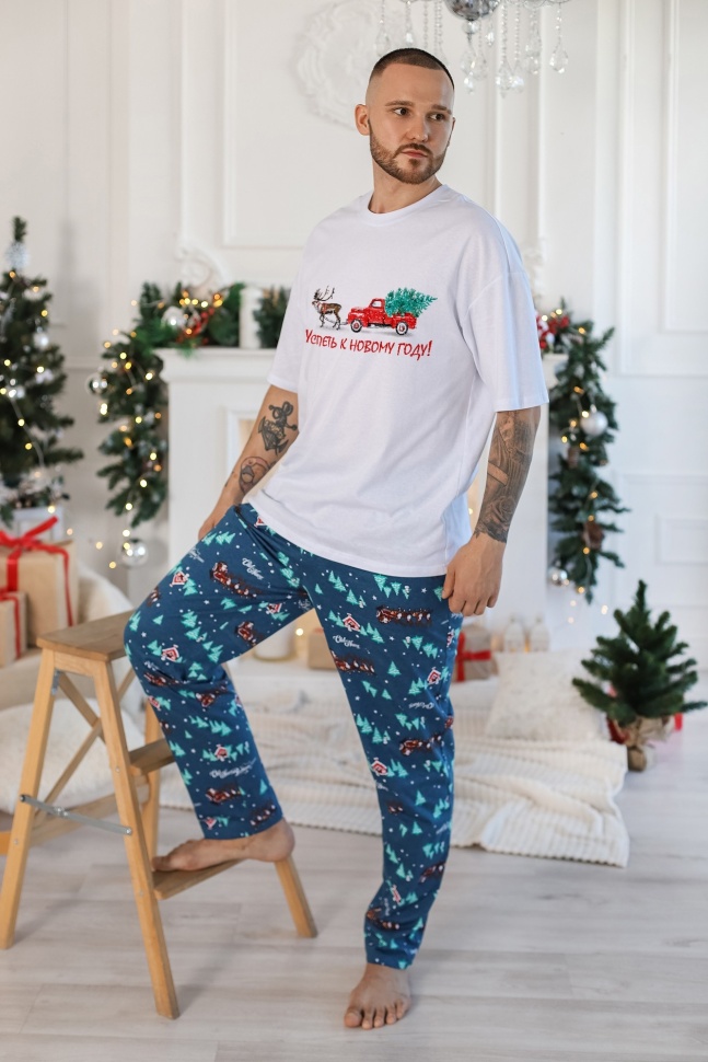 Пижама мужская Виотекс Новогоднее чудо-5 белая 50 RU