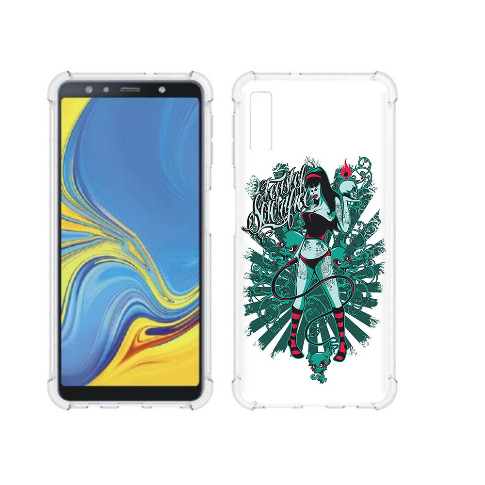 

Чехол MyPads Tocco для Samsung Galaxy A7 (2018) нарисованная девушка в татуировках, Прозрачный, Tocco