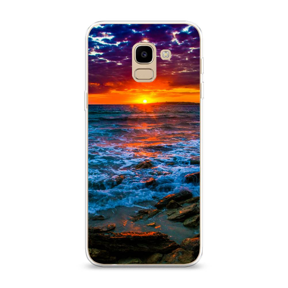 

Чехол на Samsung Galaxy J6 2018 "Закат 1", Оранжевый;синий, 26150-2