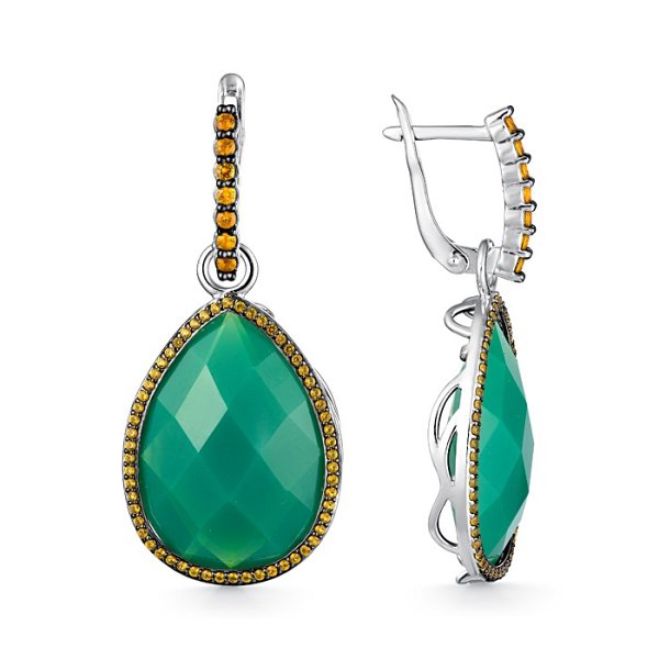 

Серьги из серебра TEO MAORI 8203106-902-0029, фианит/хризопраз, 8203106-902-0029